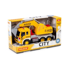 City, samochód-koparka inercyjny (ze światłem i dźwiękiem) (żółty) (w pudełku)