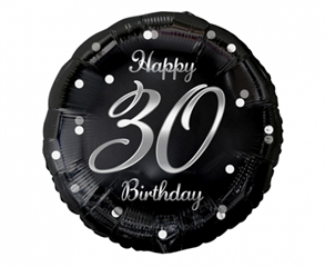 Balon foliowy B amp;C Happy 30 Birthday, czarny, nadruk srebrny, 18