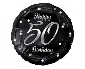 Balon foliowy B amp;C Happy 50 Birthday, czarny, nadruk srebrny, 18
