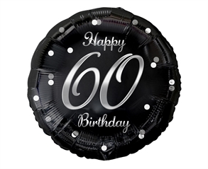 Balon foliowy B amp;C Happy 60 Birthday, czarny, nadruk srebrny, 18