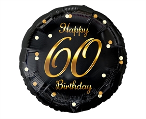 Balon foliowy B amp;C Happy 60 Birthday, czarny, nadruk złoty, 18