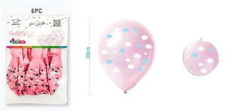 balony gumowe różowe w chmurki 30cm 6szt FA0824