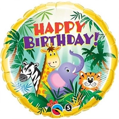 Balon foliowy 18   QL CIR   Happy Birthday i dżungla   ST ASORT