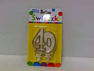 SC2 Świeczka B amp;C cyferka   40  , złoty kontur, 9 cm