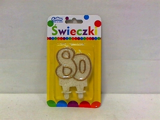 SC2 Świeczka B amp;C cyferka   80  , złoty kontur, 9 cm