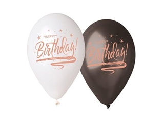 Balony Premium Hel   Happy Birthday  , białe i czarne, 13  / 5 szt.