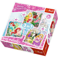 S.CENA Puzzle 3w1 Roszpunka, AuroraiArielka Disney Princess