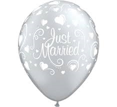 Balon QL 11   z nadr.   Just Married i serca  , metalik perłowy / 6 szt.