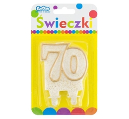 SC2 Świeczka B amp;C cyferka   70  , złoty kontur, 9 cm