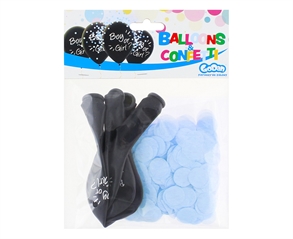 Balony Helium Formula, Boy Or Girl, niebieskie konfetti, 12 cali, 4 sz