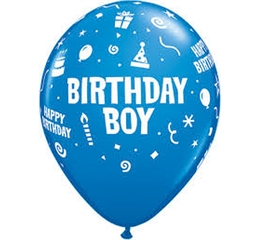 Balon QL 11   z nadr.   Birthday Boy  , pastel niebieski / 6 szt.