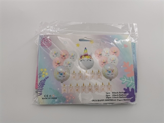 Zestaw balonów jednorożce (baner Happy Birthday, 3 foliowe, 10 gumowych)