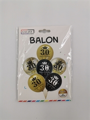 Balony gumowe na 30 urodziny złoto-czarne 6szt 61072