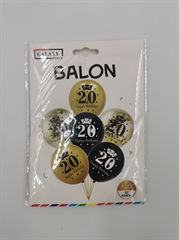 Balony gumowe na 20 urodziny złoto-czarne6szt 61071