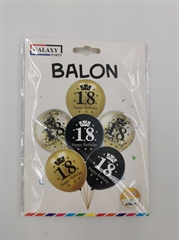 Balony gumowe na 18 urodziny złoto-czarne 6szt 61070