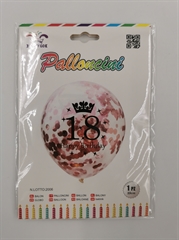 Balony gumowe Happy Birthday 18 z konfetti 1szt 55cm FA0195