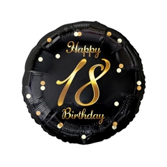 Balon foliowy B amp;C Happy 18 Birthday, czarny, nadruk złoty, 18