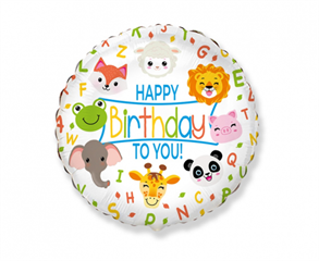 Balon foliowy 18   FX - Happy Birthday, zwierzątka