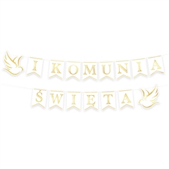 Baner komunijny I Komunia święta biało-złoty 250cm 127476