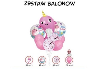 S.CENA Zestaw balonów Happy Birthday (3 foliowe, 6 gumowych) różowe 61609