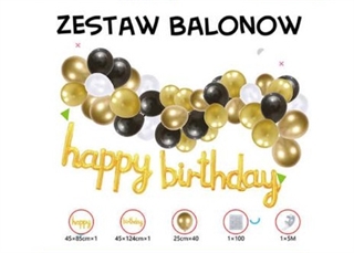 S.CENA Zestaw balonów napis Happy Birthdayoraz gilranda zrób to sam 55 gumowych złote 61610