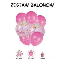 Zestaw balonów It apos;s a Baby girl (2 foliowe,5 gumowych) różowe 61607