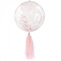 Balon PVC z konfetti i frędzlami - różowy