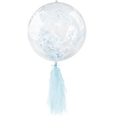 Balon PVC z konfetti i frędzlami - niebieski