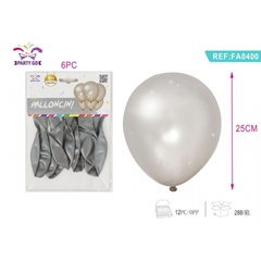 Balony gumowe srebrne 6szt 30cm FA0400