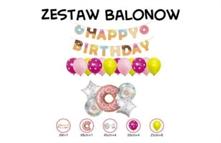 Zestaw balonów Happy Birthday donaty (1 baner, 5 foliowch, 12 gumowych) 61620
