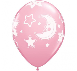 Balon QL 11   z nadr.   Księżyc i gwiazdki  , pastel różowy / 6 szt