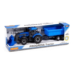 Traktor-ładowarka   Progress   inercyjny z przyczepą (niebieski) (w pudełku)