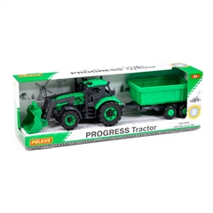 Traktor-ładowarka   Progress   inercyjny z przyczepą (zielony) (w pudełku)