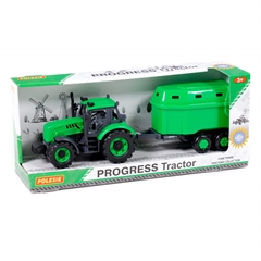 Traktor   Progress   inercyjny z przyczepą do przewozu zwierząt (zielony) (w pudełku)