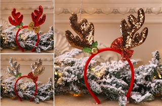 Opaska na głowę świąteczna rogi renifera złote, czerwone, brokatowe 23x18cm BA072