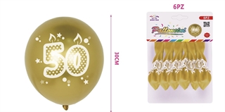 balony gumowe złote 50 urodziny 30cm 6szt FA0457