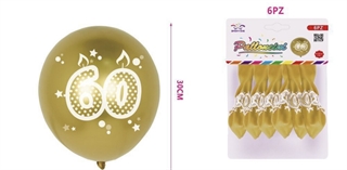 balony gumowe złote 60urodziny 30cm 6szt FA0458