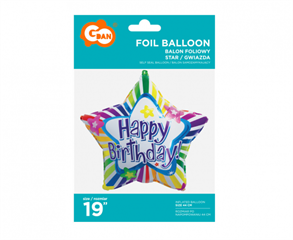 Balon foliowy Happy Birthday, gwiazda, 19
