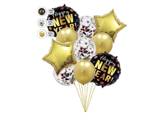 Zestaw balonów Happy New Year 10szt (4 foliowe, 6 gumowych) 61844