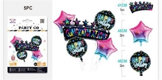 Zestaw balonów Happy Birthday (2 gwiazdki, 2 okrągłe, 1 podłużny congratuations) FD0848