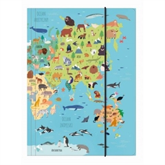 -Teczka z gumką A4 Mapa świata- zwierzęta