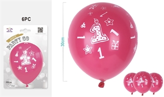 Balony gumowe 1 różowy 30cm 6szt FA0946