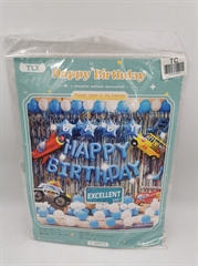 S.CENA Zestaw balonów zrób to sam napis HappyBirthday, balony gumowe+pojazdy foliowe