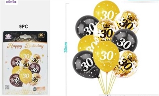 Balony urodzinowe czarno złote 9szt 30 FD0572