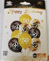 Zestaw gumowych balonów urodzinowych czarno złote 9 szt FD0574