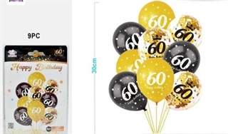 Balony urodzinowe czarno złote 9szt 60 FD0575