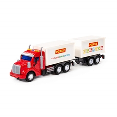Profi, ciężarówka ze skrzynią i z przyczepą inercyjna (ze światłem i dźwiękiem) (czerwono-biała) (w pudełku)