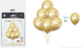 Balony gumowe 30cm 6szt na 60 urodziny złote FA1256