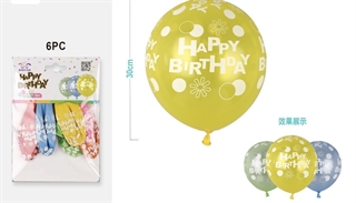 Balony gumowe Happy Birthday 30cm 6szt kolorowe FA0097