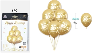 Balony gumowe 30cm 6szt na 30 urodziny złote FA1253